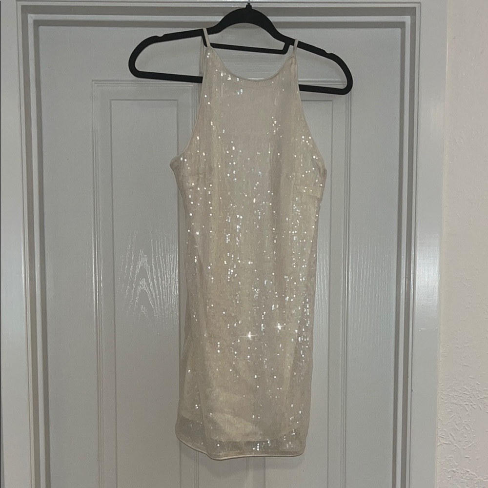 WhiteSparkling Sequin Halter Dress
